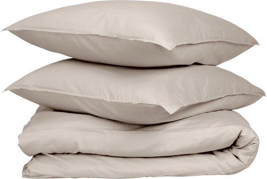 Set de housse de couette Wocha - Satin 100 % Katoen biologique (300 fils) - 260 x 200/220 - Taupe - Qualité Premium et durable - Incl. 2 taies d'oreiller