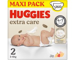 Huggies® Extra Care baby luiers, Maat 2 (3 tot 6 kg), 160 luiers met vochtindicator en Disney designs, Maxi Pack