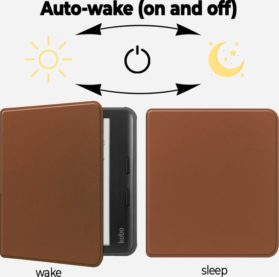 Lunso Geschikt voor Kobo Libra Colour hoes (7 inch) - sleepcover - Bruin van Lunso — afbeelding 5