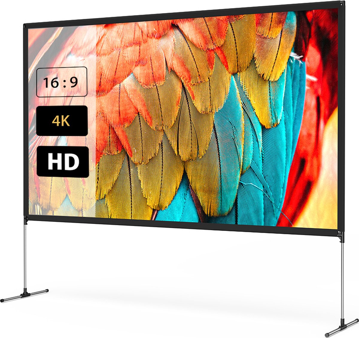 120-inch projectiescherm met stevige standaard, 4K resolutie, 16:9, opvouwbaar, kreukvrij, eenvoudige installatie, outdoor filmscherm