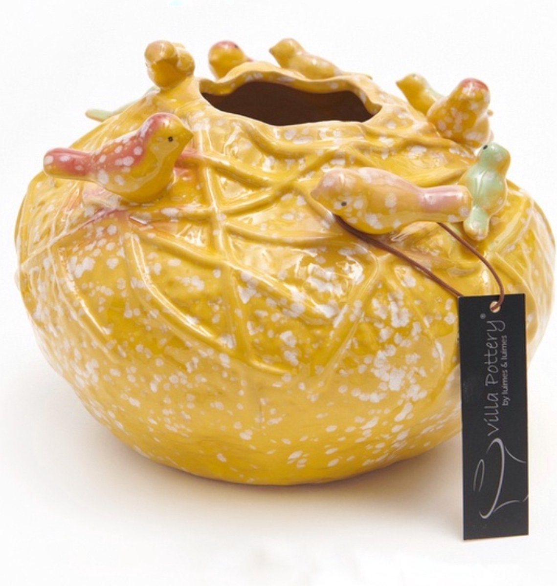 Irishflowers Vaas - Villa Pottery - Decoratie - Woondecoratie - Waterdicht - Porselein - Lieve 1_2 Yellow 9 Birds Geel