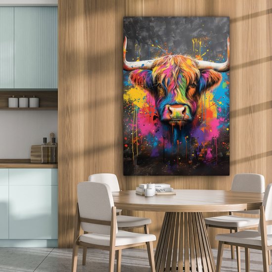 Peinture sur toile 80x120 cm - Décoration murale Graffiti - Highlander écossais - Vache - Coloré - Décoration murale murale salon - Décoration chambre - Accessoires de chambre - Peintures