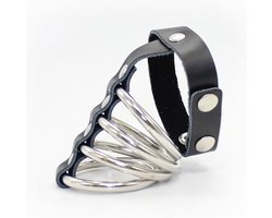 vscnovelty® Chastity Cage Device - kuisheidskooi - metalen ring - PU leer - zwart