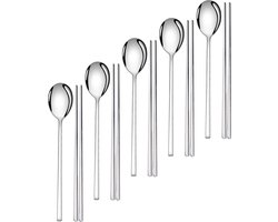 House of Husk Originele Koreaanse Eetstokjes en Soeplepel Set - Zilver - 5 Paar - RVS - Vaatwasserbestendig - Sushi Chopsticks