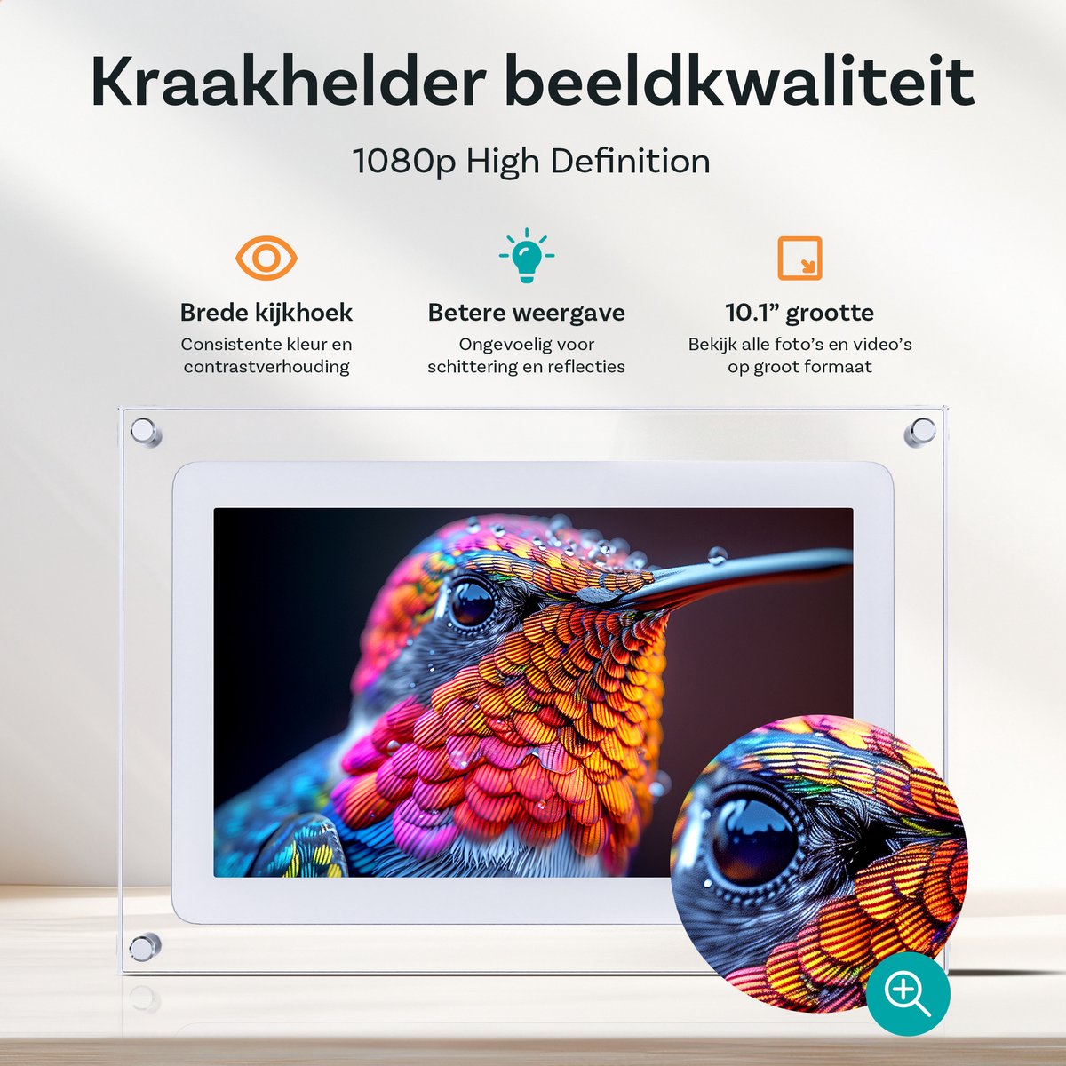 Pora&Co Digitale fotolijst 10.1 inch - Acryl - HD - IPS display - USB-C - Touchscreen thumbnail 4