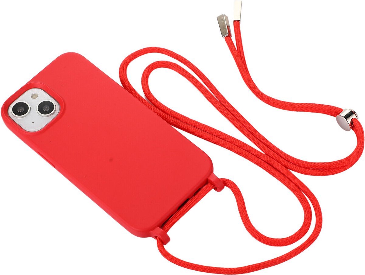 Case with cord - Suitable for iPhone 13 Silicone case with cord - Back cover with cord - Cord Case - Red
