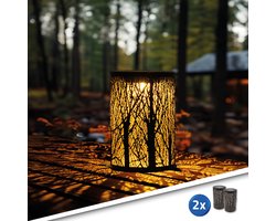 RexTech Solar tuinverlichting lantaarn Ember - Voordeelset van 2 stuks - Tafellamp en hanglamp - Sfeerverlichting - Warm wit licht - Metaal