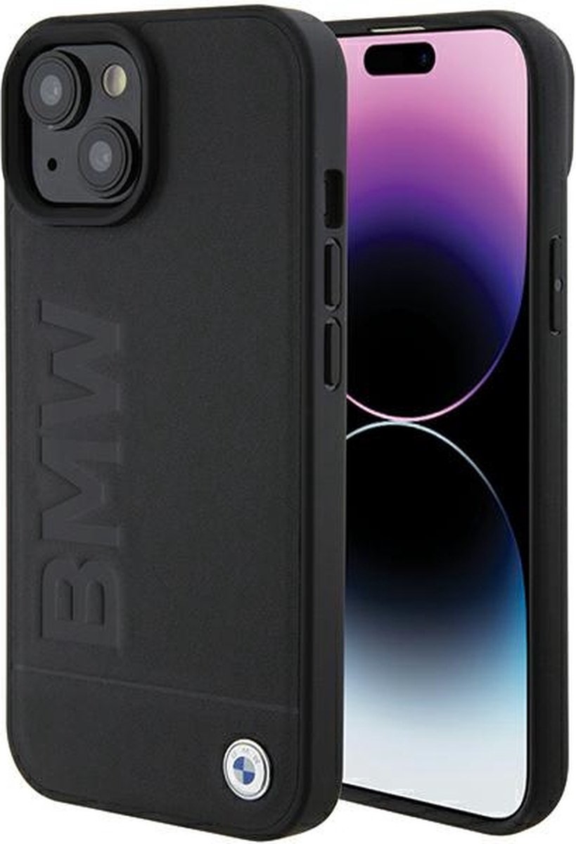 BMW iPhone 15 Hard Case met ingedrukt auto logo - Zwart