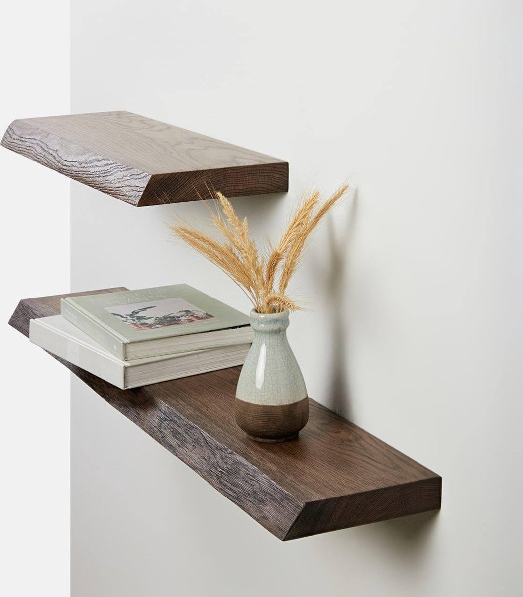 Goodivery ® Unieke Massieve Wandplank met Natuurlijk Eikenhouten Boomrand