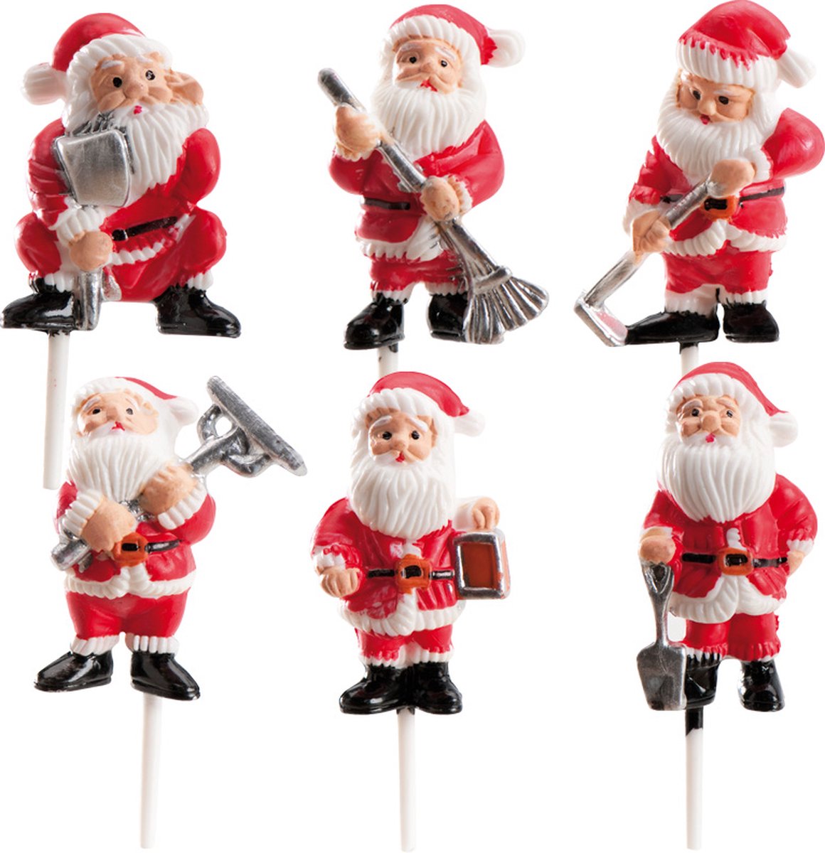 Dekora Taart en Cupcake topper - Kerstman met tuingereedschap set/6