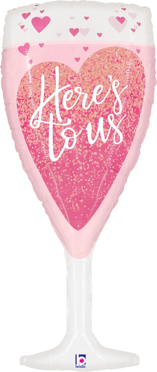 Oaktree - Folieballon roze champagneglas Here's to us - 94 cm - Valentijnsdag versiering - Valentijnsdag cadeau - valentijnsdag