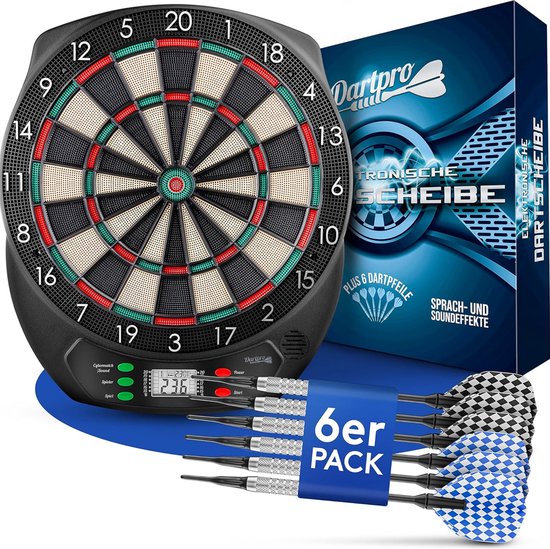 DartPro - HET ORIGINEEL - Elektronisch dartbord - Dartbord met 6 darts [draadloos te gebruiken] - Innovatieve dartmachine met 65 varianten - Darts voor 1 tot 8 spelers a