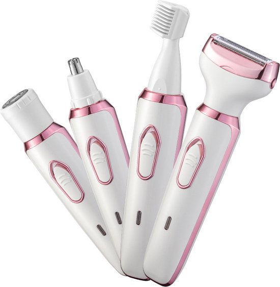 Damesepilator - bikinitrimmer - 4 in 1 elektrisch scheerapparaat voor dames - nat en droog gebruik - oplaadbaar - Ontharingsapparaat - geschikt voor gezicht, oksels, benen, geslachtsdelen - rosé goud