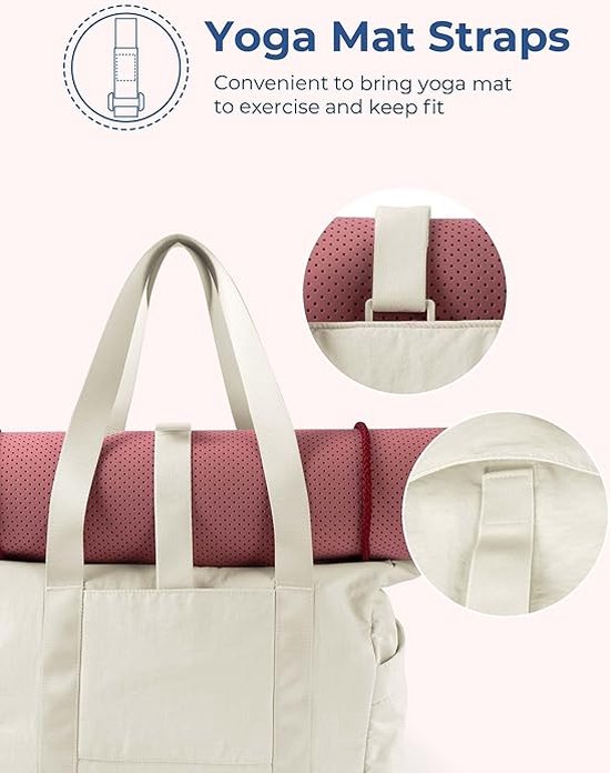 Sacs à main pour femme - Sac cabas zippé - Grand sac bandoulière - Sac d'école - Sac à bandoulière - Sac pour ordinateur portable - Sac à main - Cabas - Sac week-end - Sac shopping - Sac de plage - Yoga / Fitness / Voyage - Beige
