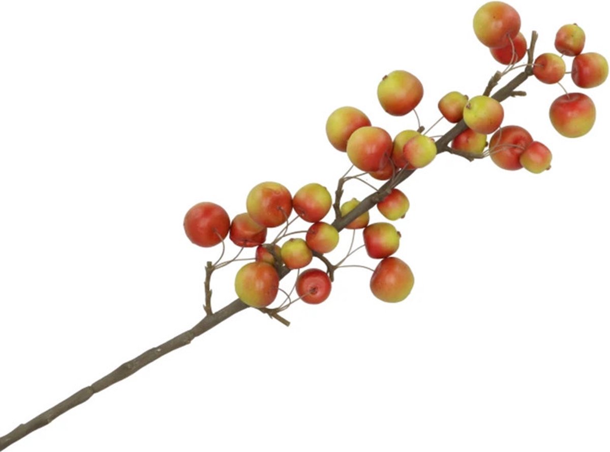 DK Design Kunstbloem fruit tak met appels - 66 cm - rood/groen - Kunst zijdebloemen - herfst takken