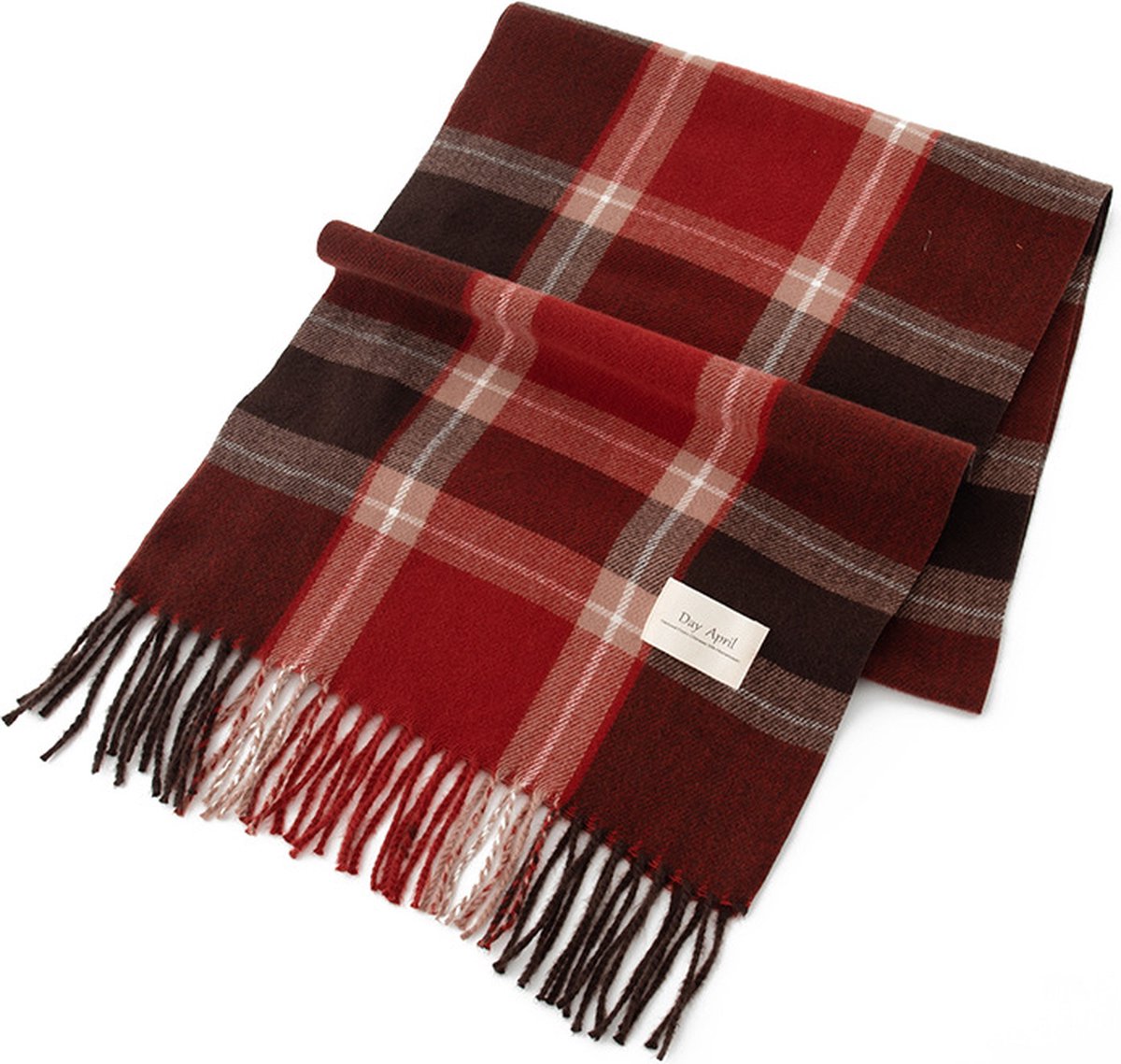 200x37cm Klassieke Kwastjes Plaid Sjaal - Winter Warme Zachte Plaid Sjaal - Verdikte Warme Sjaal - Modieuze Warme Sjaal - Faux Kasjmier Materiaal Sjaal - Unisex Stijl - Bruin en rood gaas - 37*200cm