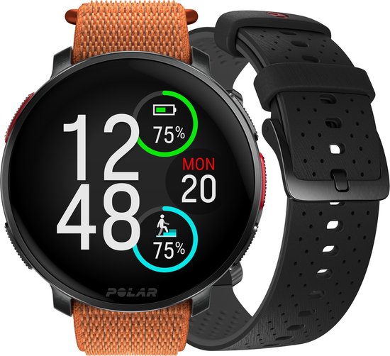 Foto: Polar vantage v3 sport smartwatch met gps zwart grijs extra polsband oranje hook loop