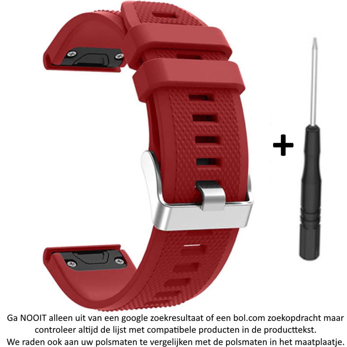 Rood Siliconen horlogebandje geschikt voor Garmin Fenix 5 ( 5 Plus  Sapphire) - Forerunner 935-945 - Quatix 5 5 Sapphire - Fenix 6 6 Plus - Approach S60  S62 - MARQ devices - D2 Delta - Quickfit Compatibel - 22 mm red smartwatch band