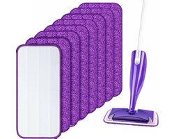 Mop microvezel-reinigingspads, 8 stuks, paars, herbruikbare dweilpads geschikt voor Swiffer WetJet, dweilreinigingskussenhoes vervangingshoes mopcover reinigingspads voor hardhout, laminaat, tegels (30 x 14 cm).