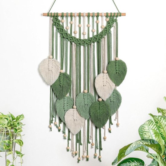 Faite à La Main,Macrame Murale Boheme, Tenture Murale Tissee En Feuilles,Pour Salon, Chambre à Coucher, Décoration De Mariage - Maison