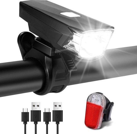 MIVELO Cube Fietslamp Set – StVZO-goedgekeurd, USB-oplaadbaar, IPX5 Waterdicht – Met Remlichtfunctie, 2 Lichtstanden, 200m Bereik