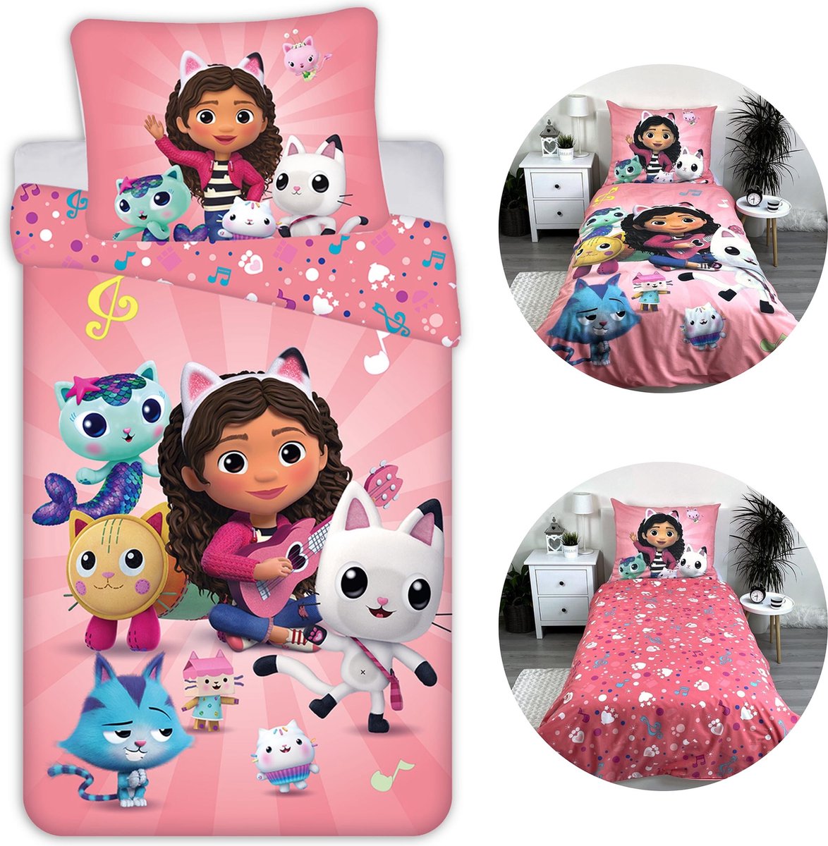 Gabby’s Dollhouse Katoenen Beddengoed Set, dekbedovertrek met rits 140x200 cm, Oeko-Tex