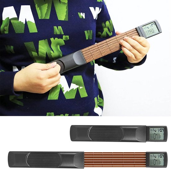 Foto: Pocket guitar chord trainer mini 6 fret draagbaar digitaal oefenhulpmiddel kaartscherm metronoom