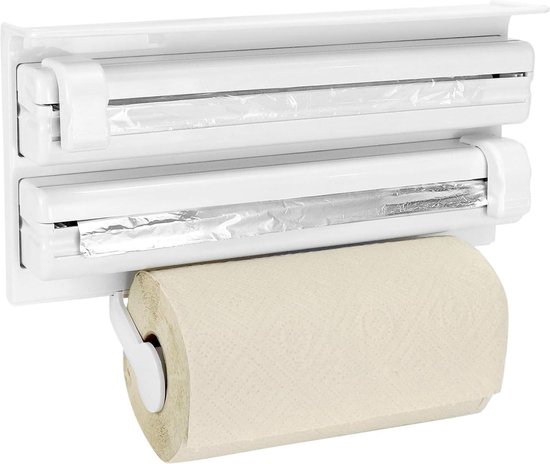 Relaxdays Wandrolhouder keuken 3 in 1, foliehouder voor 3 rollen met