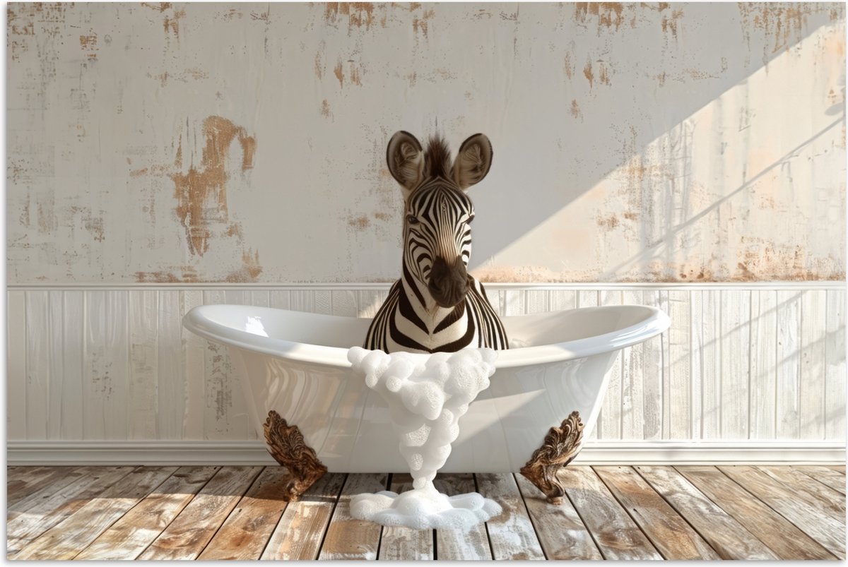 Poster 60x40 cm - Vintage - Zebra - Wilde dieren - Badkuip - Posters - Wanddecoratie badka