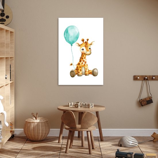 Affiche 60x90 cm - Girafe - Bébé - Animaux - Ballon bleu - Posters - Accessoires de décoration de chambre - Décoration murale chambre enfant - Décoration murale chambre bébé