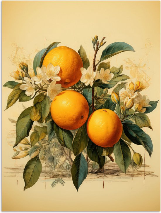 Affiche 90x120 cm - Vintage - Plantes - Oranges - Beige - Nature - Fruits - Posters - Décoration chambre - Décoration murale salon - Décoration murale chambre