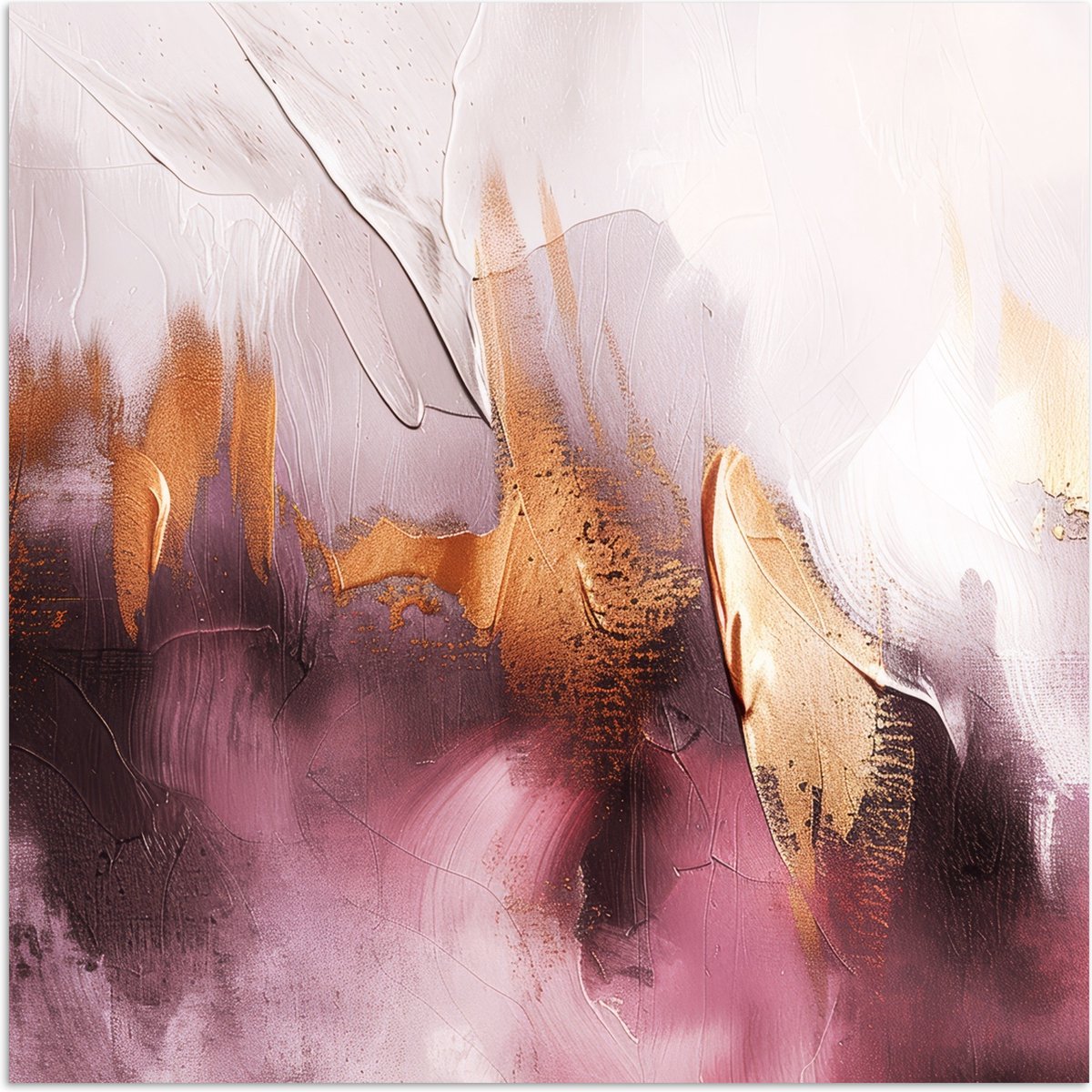 Poster 100x100 cm - Paars - Abstract - Verf - Goud - Posters - Kamer decoratie - Wanddecor