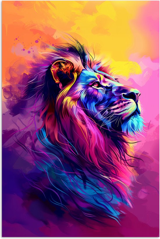 Affiche 80x120 cm - Lion - Peinture- Couleurs - Animaux - Posters - Décoration murale chambre ado - Décoration chambre ado - Accessoires chambre jeunesse ado