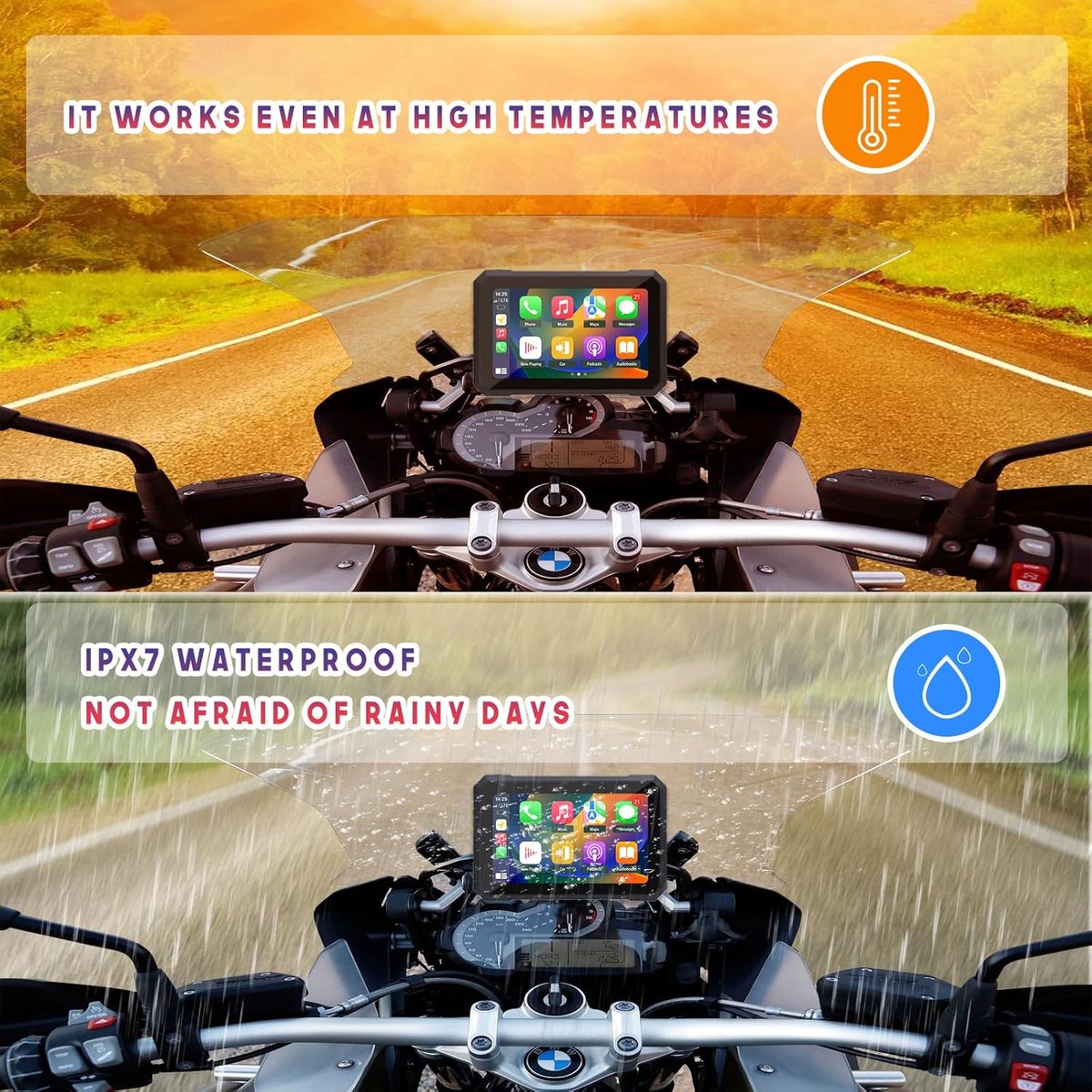 Écran Moto KAOLALI 5" CarPlay & Android Auto - Sans Fil, étanche IPX7, GPS Intégré