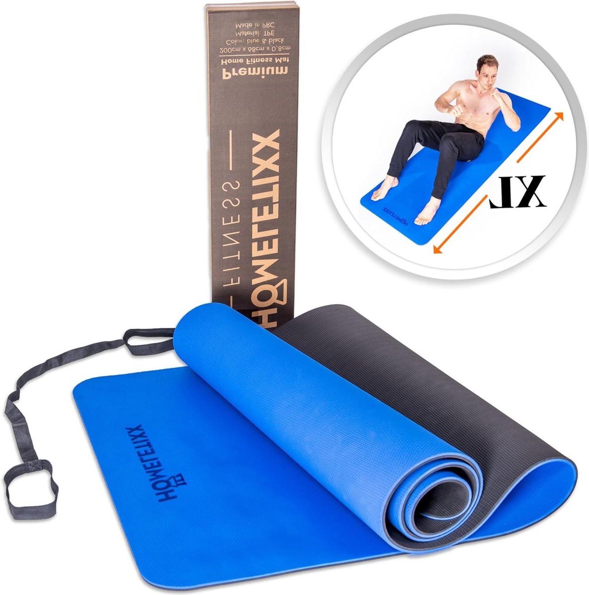 Sportmat - fitnessmat antislip - gymnastiekmat pilatesmat - grote trainingsmat voor thuis gym - goede grip - 200 cm met draagriem