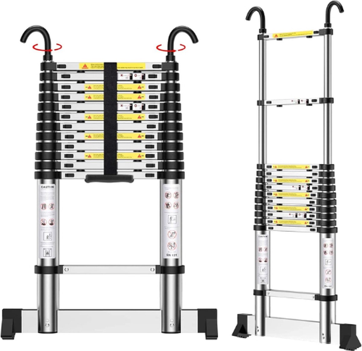 Teenza Telescoopladder 3.8 Meter Telescopische Vouwladder Telescopische Ladder Inklapbaar Soft Close Verstelbaar 3.8m