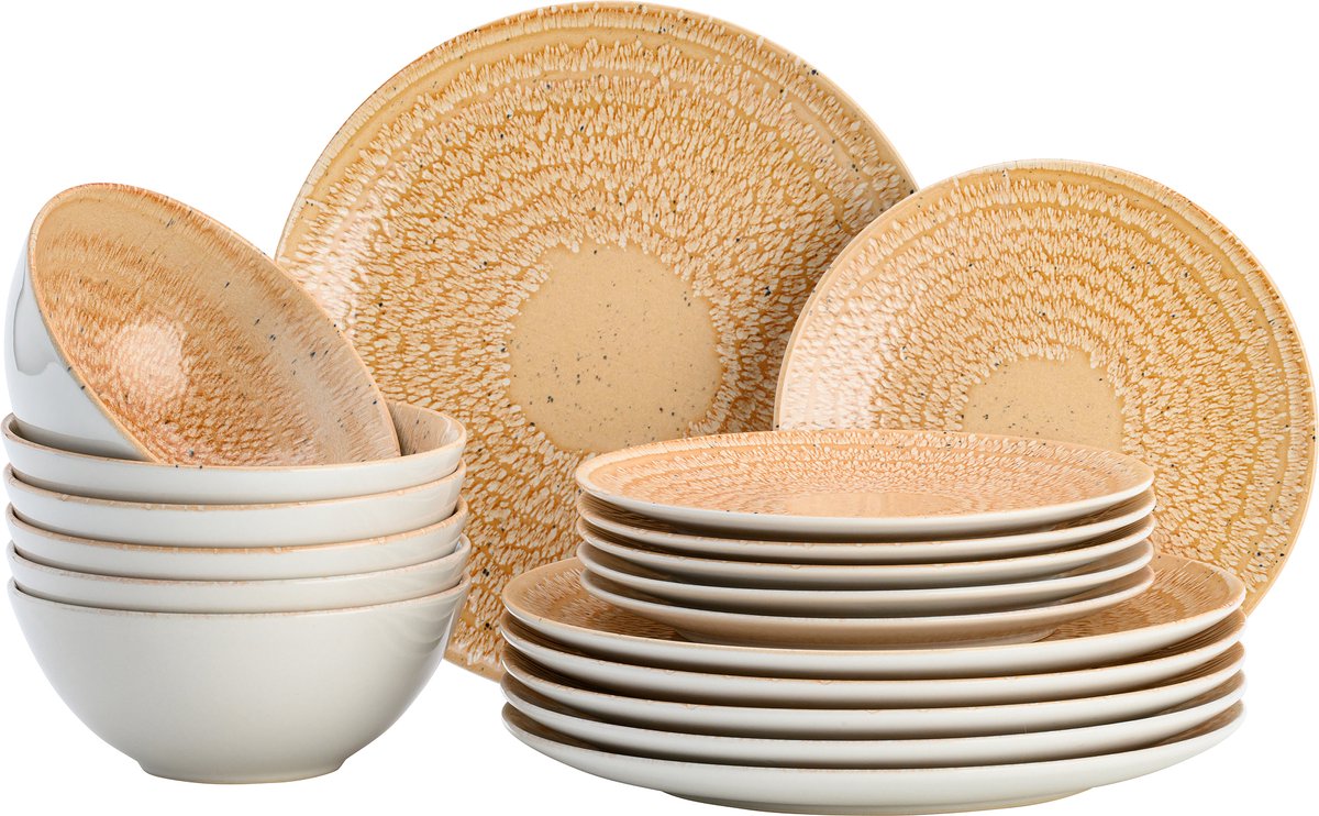 Lite-Body Lite-Body Serviesset Hermes -Terra - 6 persoons - 18 delig - Bordenset - Ontbijtborden - Dinerborden - Kommen - Servies - Vaatwasser- en Magnetronbestendig - Chic en Trendy