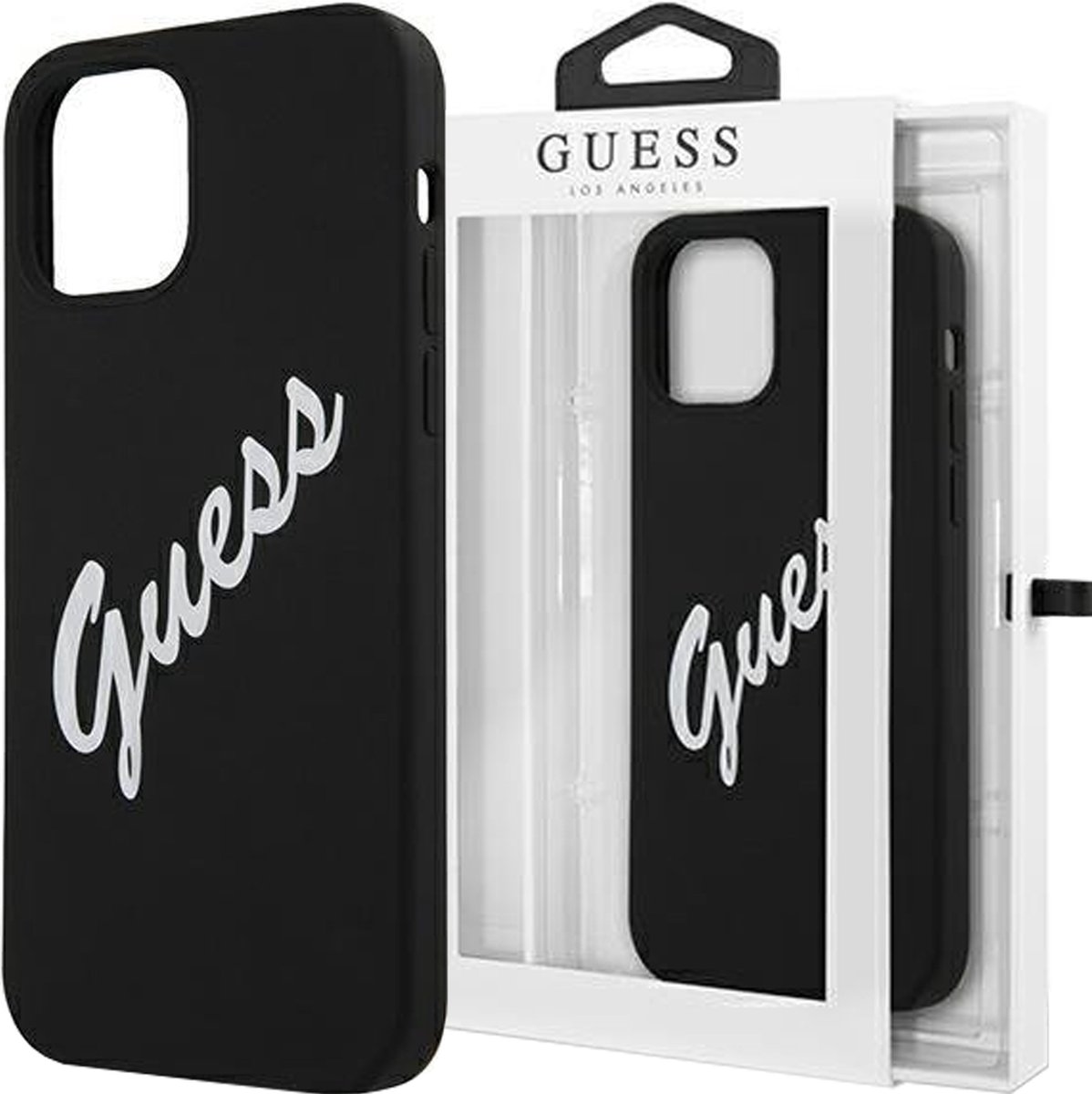 GUESS Silicone Vintage Backcase Hoesje iPhone 12 Pro Max - Zwart