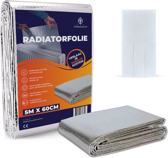 Tomassio Thermoshield Radiatorfolie 500x60cm - Bespaar Energie - Eenvoudige Installatie - Past Achter Elke Radiator