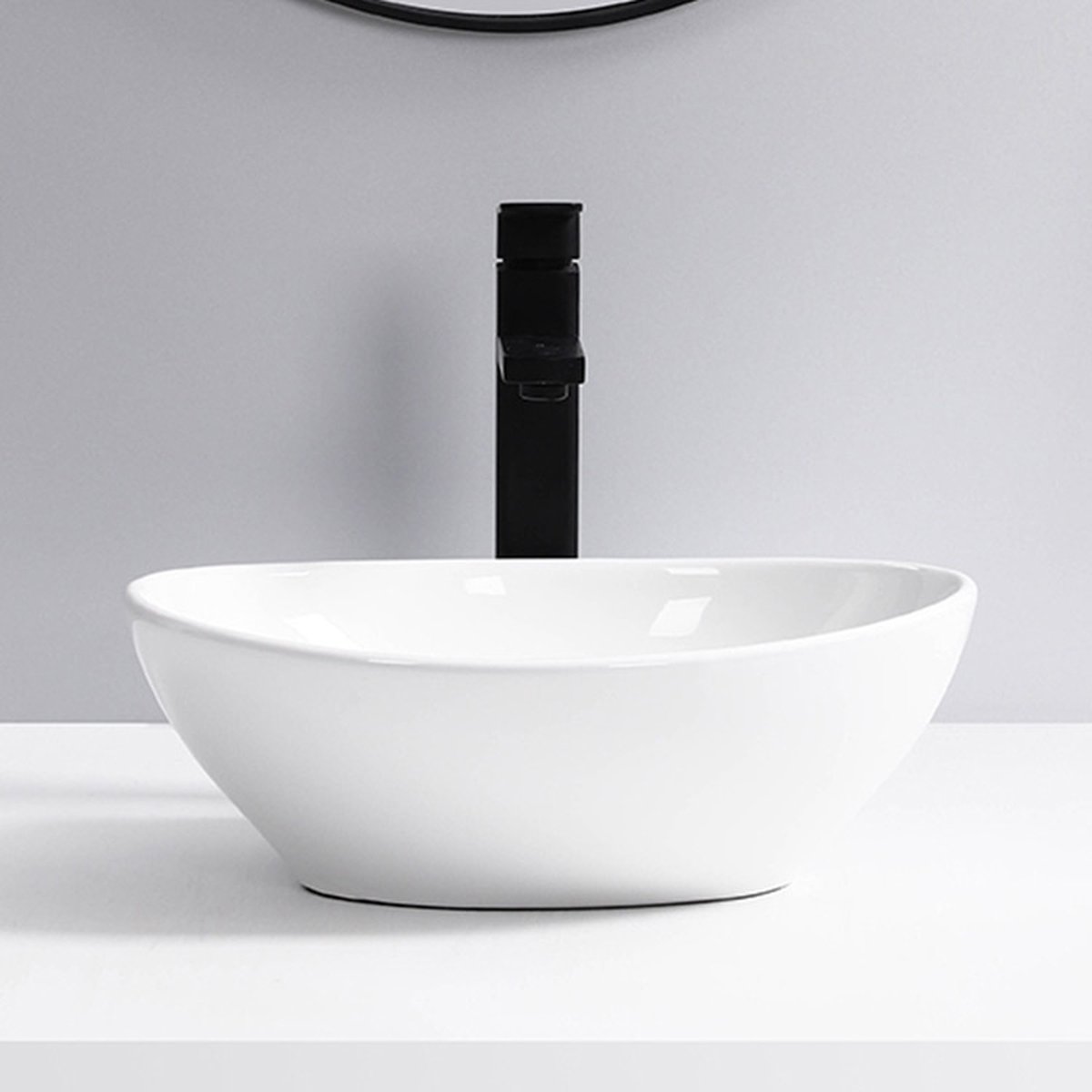 LINEA UNO - Durva 35 - Glans wit - Waskom - - Keramiek - Ovaal - 251056