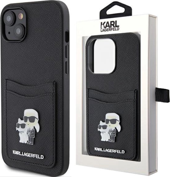 Karl - Lagerfeld - Saffiano Card Slot Karl&Choupette Metal Pin Case pour iPhone - 15 - noir