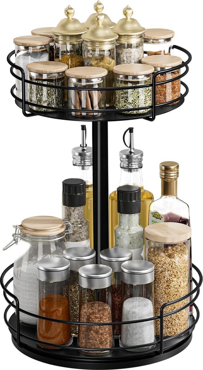 Roterend Kruidenrek 2 Niveaus Metalen Lazy Susan Draaitafel Woonkamer Keuken Opbergruimte
