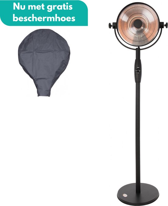 Sunred – COMBIDEAL - Heater & Hoes - Retro - Bright lijn – Zwart – Staand model - Terrasverwarmer – Halogeen techniek – 2100W – ECO – 3 Standen – Valbeveiliging – Elektrische heater – Heater – Retro design