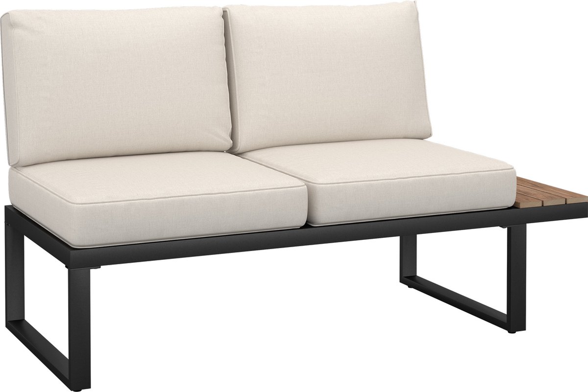 tectake® Tuinset Eliar - 4-Delige Loungeset - 5 Personen - Weerbestendige Hoekbank - Aluminium Frame - Houtlook Zijtafeltjes - Tuinbank -Tuintafel - Verstelbare Rugleuning - Ligbed - Tuinmeubelset met Kussens - Ideaal voor tuin, balkon en terras – foto 2