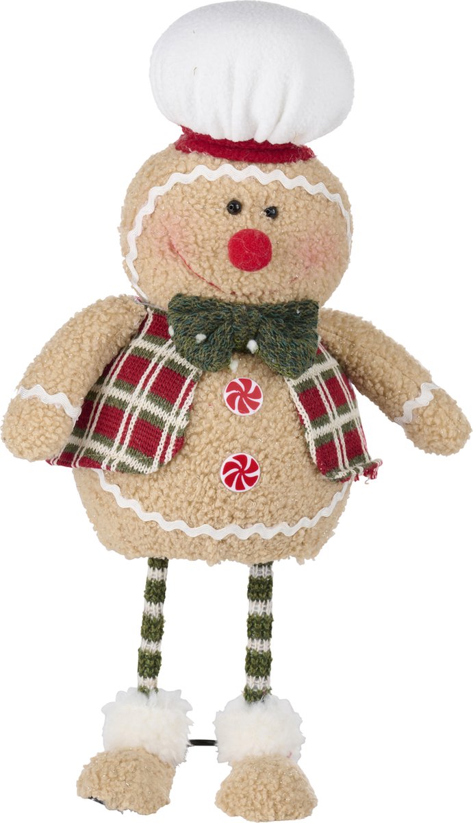 Arti Casa Kerst Knuffel Gingerbread Man - Kerstversiering Knuffelpop - Knuffeltje 44cm - Beige