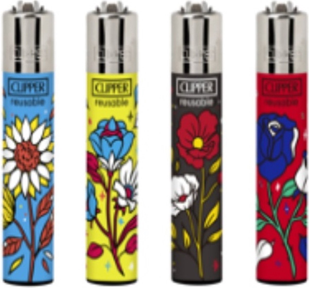 Goedkoopste Clipper Aansteker - 48 stuks in display- Aansteker - Vuursteen -Hervulbaar - Design Herfstbloemen