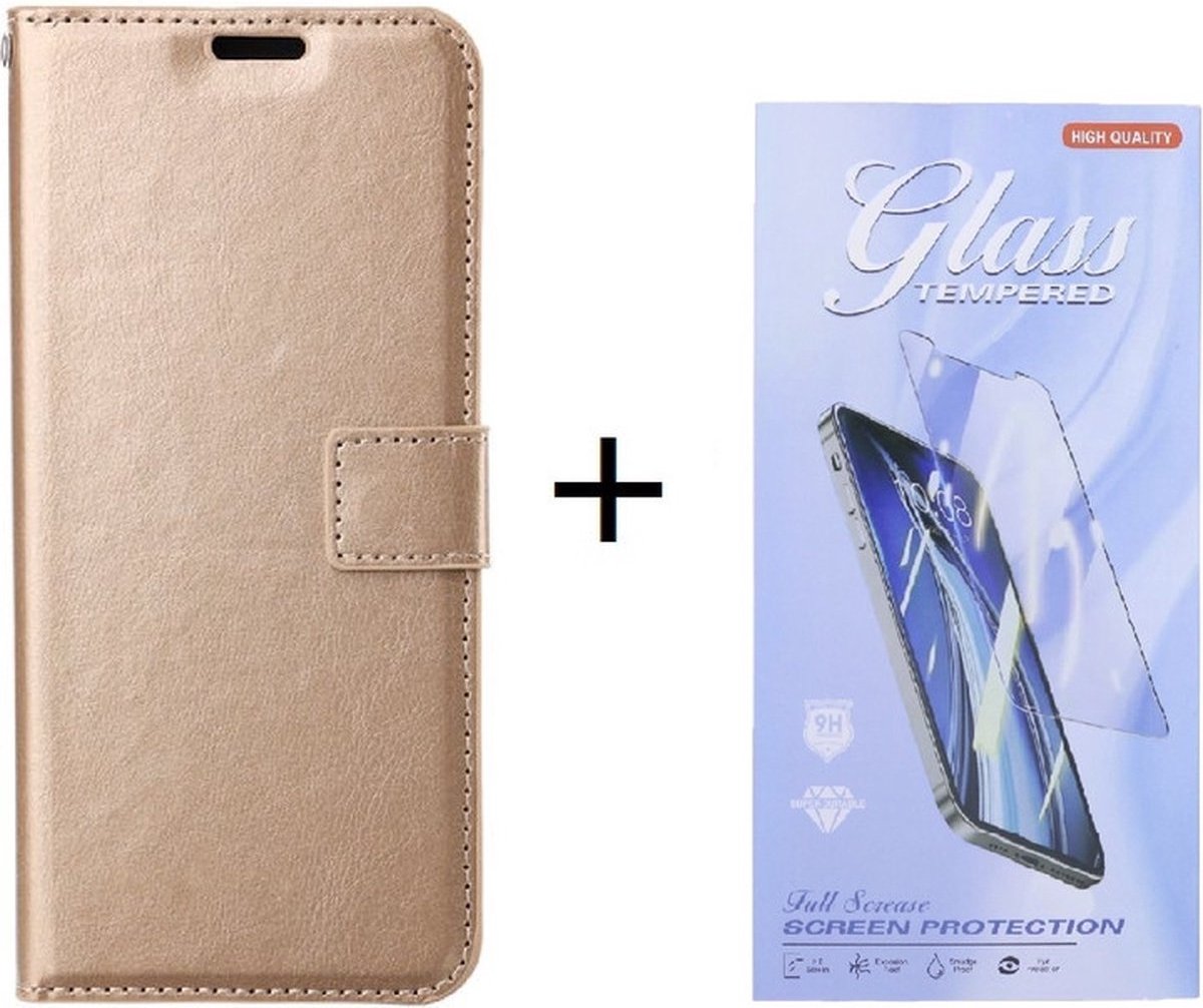 Bookcase Geschikt voor: Samsung Galaxy A06 - Goud - portemonnee hoesje - Book Cover + 1x Screenprotector