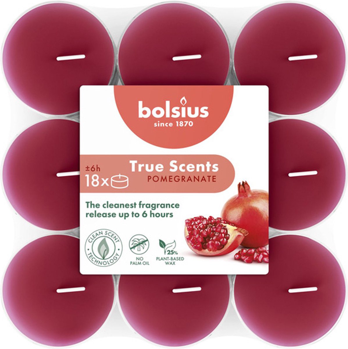 108 stuks Bolsius granaatappel - pomegranate geurtheelichtjes (6 uur) clear cups True Scents