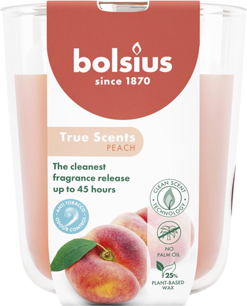 Bolsius 4 stuks Bolsius geurglas perzik - peach geurkaarsen 97/85 (45 uur) True Scents oranje
