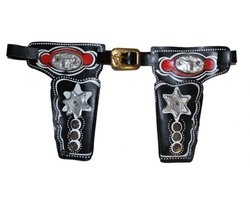 Cowboy pistolen verkleed holster - zwart - voor kids - dubbele holster riem - carnaval/speelgoed - wapens